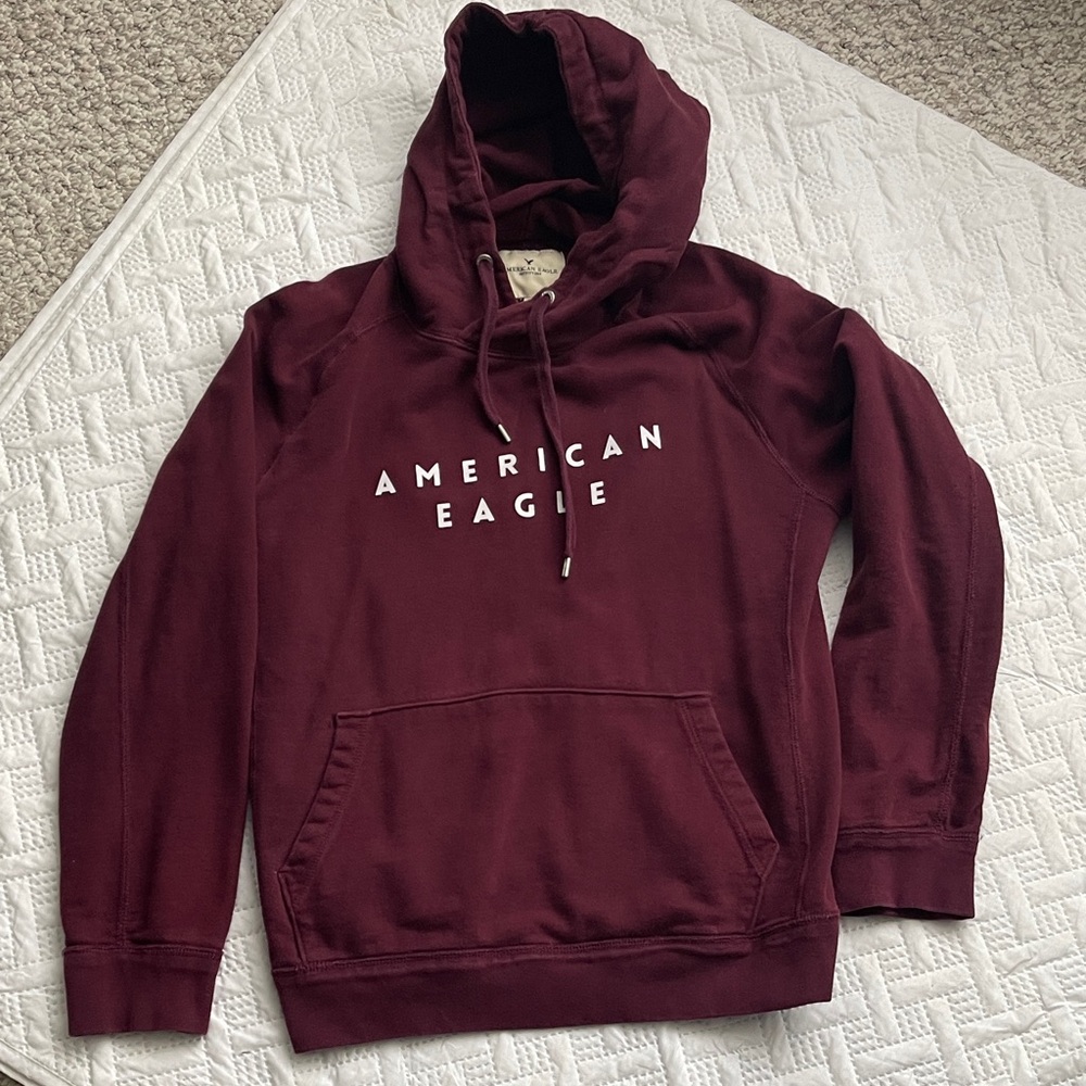American Eagle Outfitters Men's Burgundy Logo Hoodie